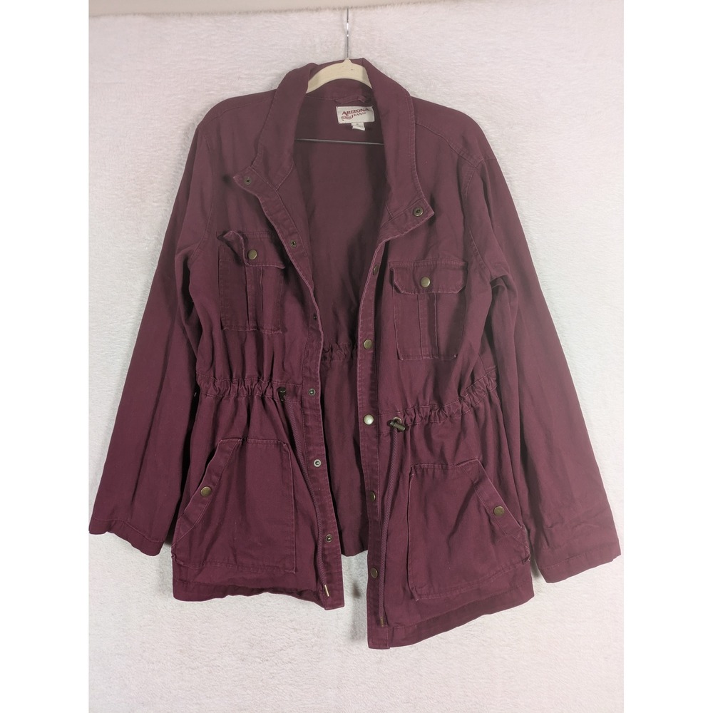 Arizona Jean Co. Utility Jacket Women's XL Burgundy Cinched Waist Cargo Pockets